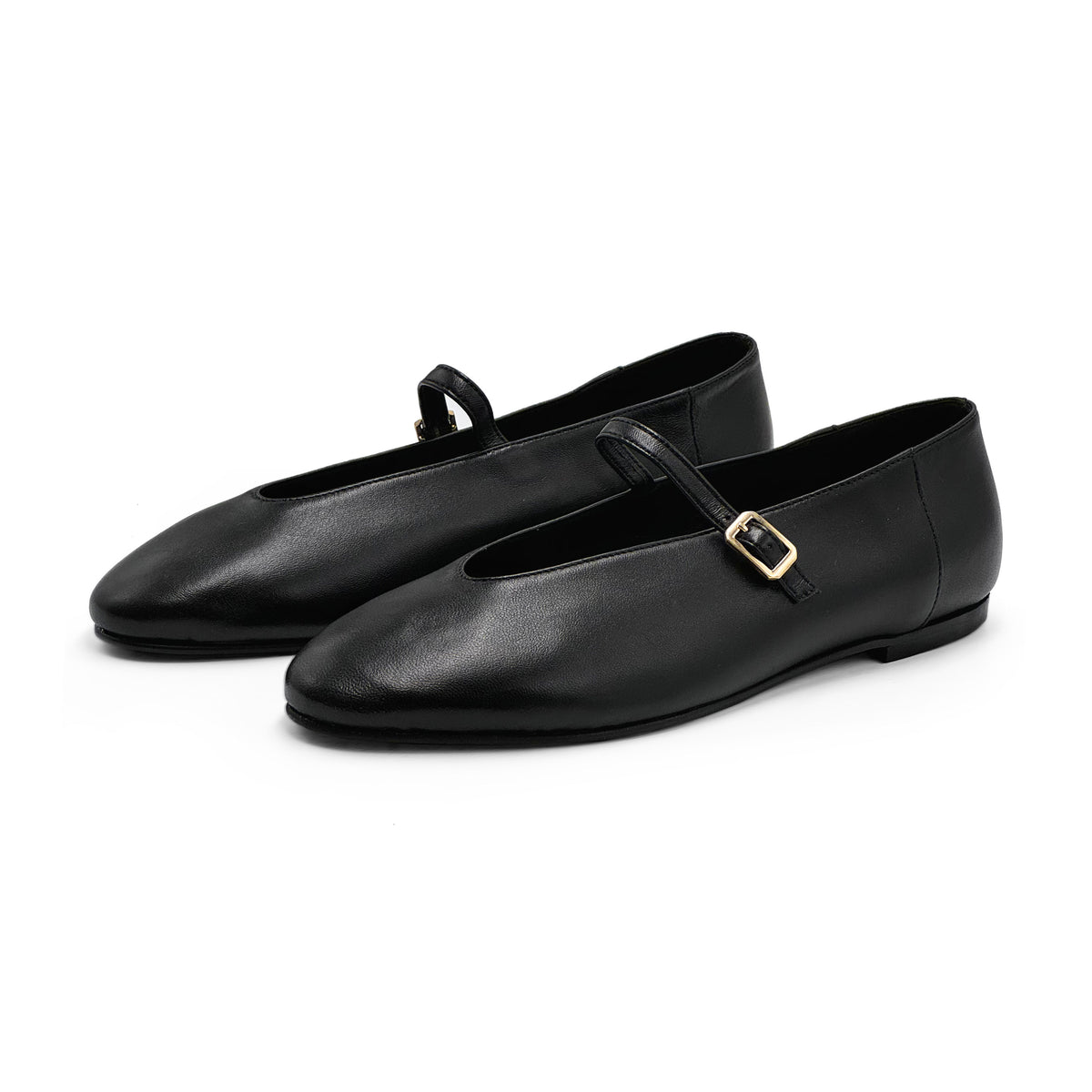 Ballerine nere in pelle con scollo a V e cinturino