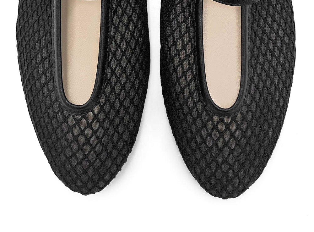 TT GO GREEN Collection - Ballerine mesh trasparenti nere in tessuto ECO a rete con cinturino