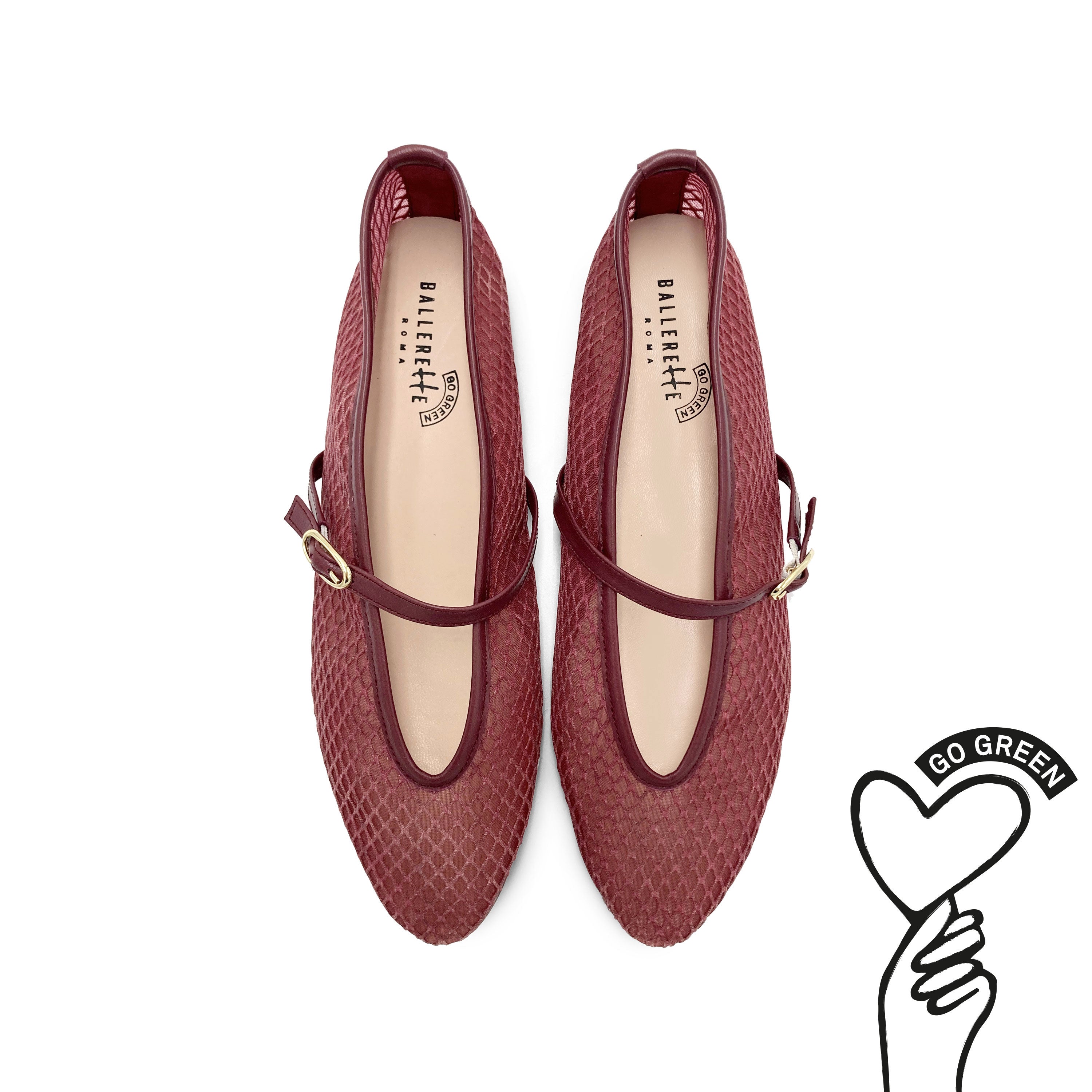 TT GO GREEN Collection - Ballerine mesh trasparenti prugna in tessuto ECO a rete con cinturino