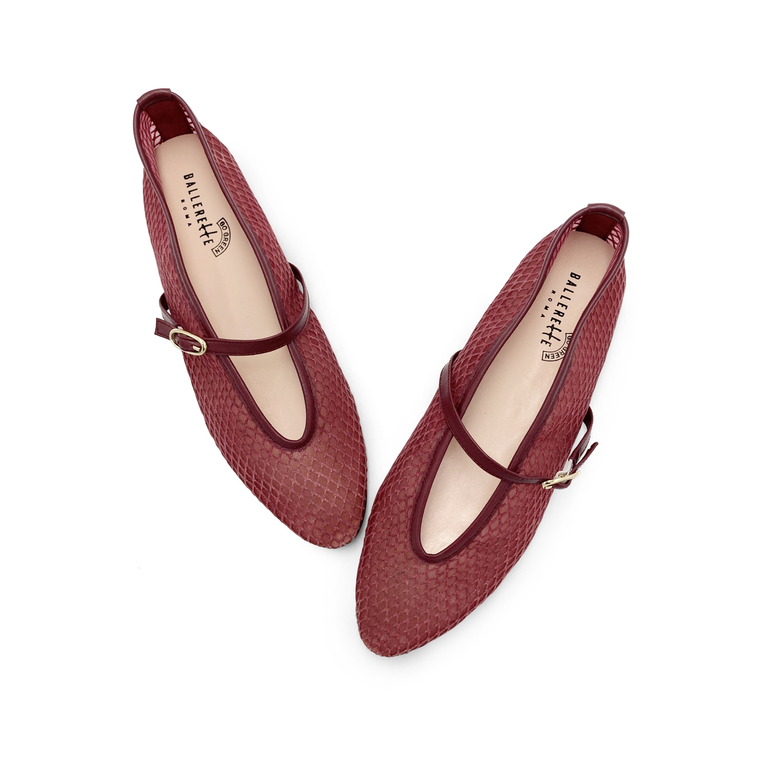 TT GO GREEN Collection - Ballerine mesh trasparenti prugna in tessuto ECO a rete con cinturino