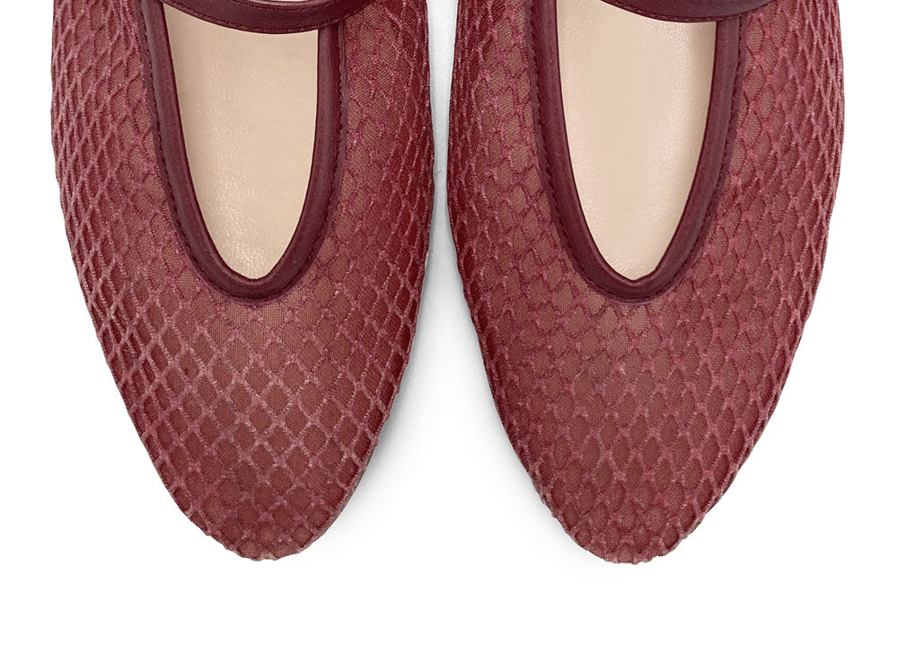 TT GO GREEN Collection - Ballerine mesh trasparenti prugna in tessuto ECO a rete con cinturino