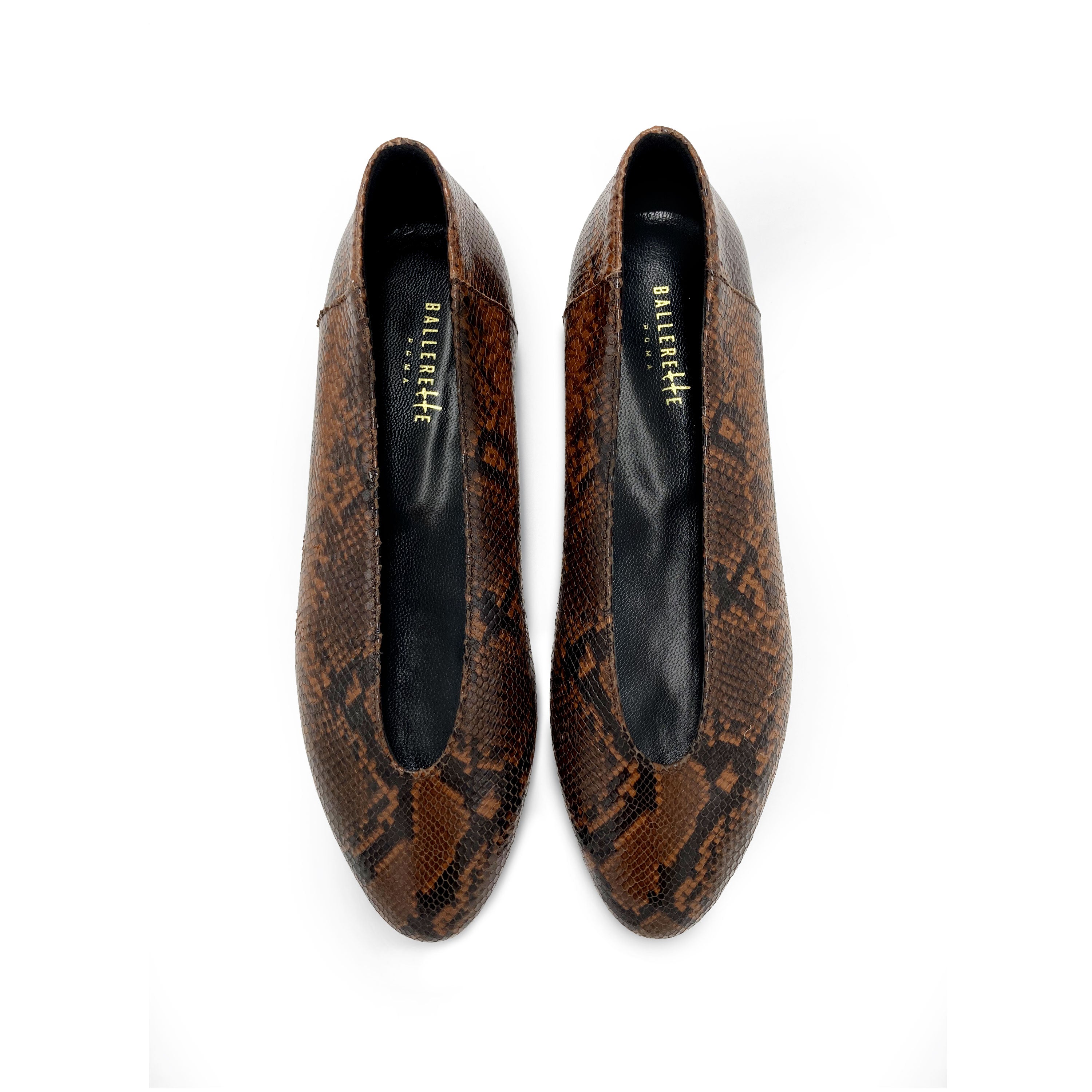 Ballerine accollate in pelle stampa animalier marrone