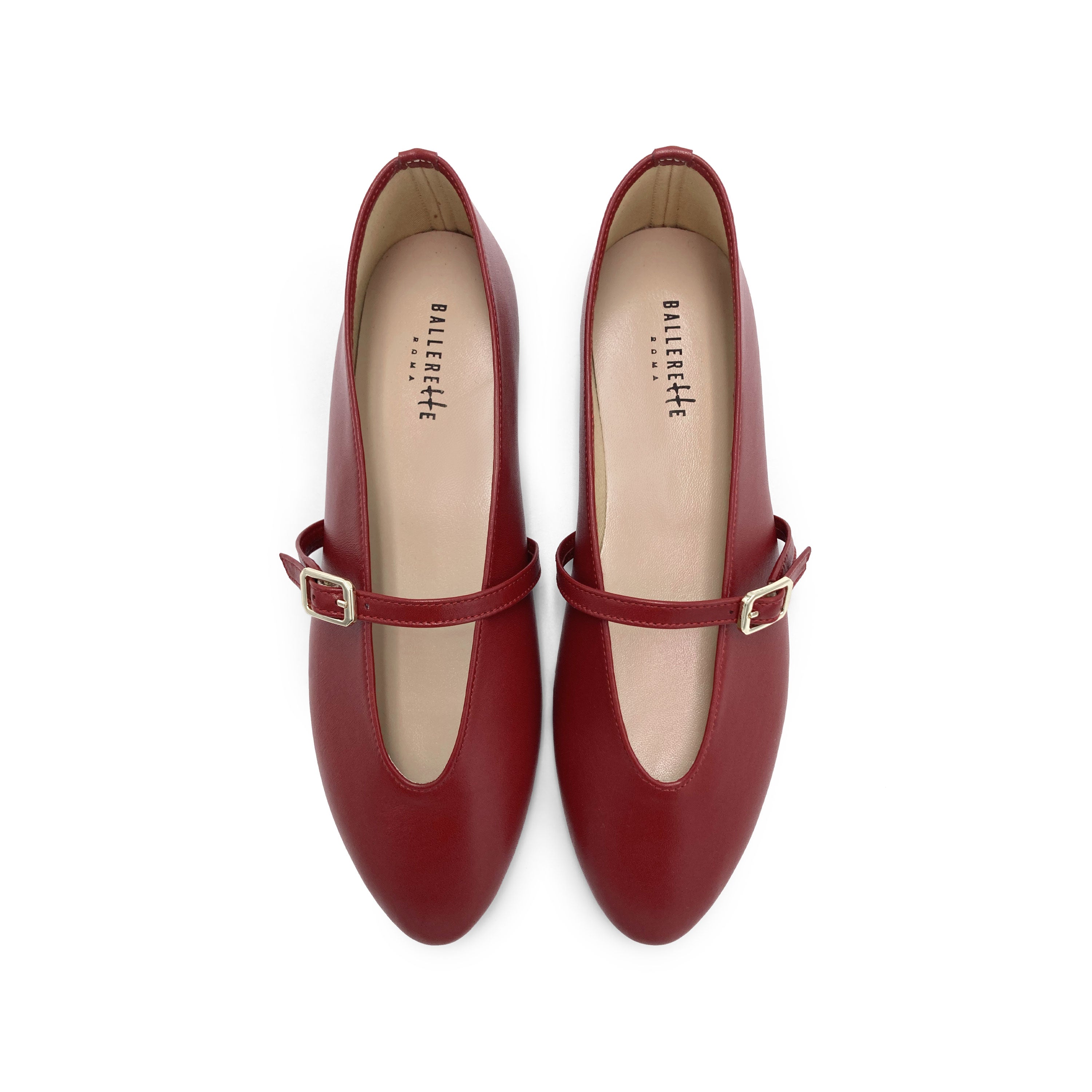 Ballerine rosse in pelle con scollo a V e cinturino