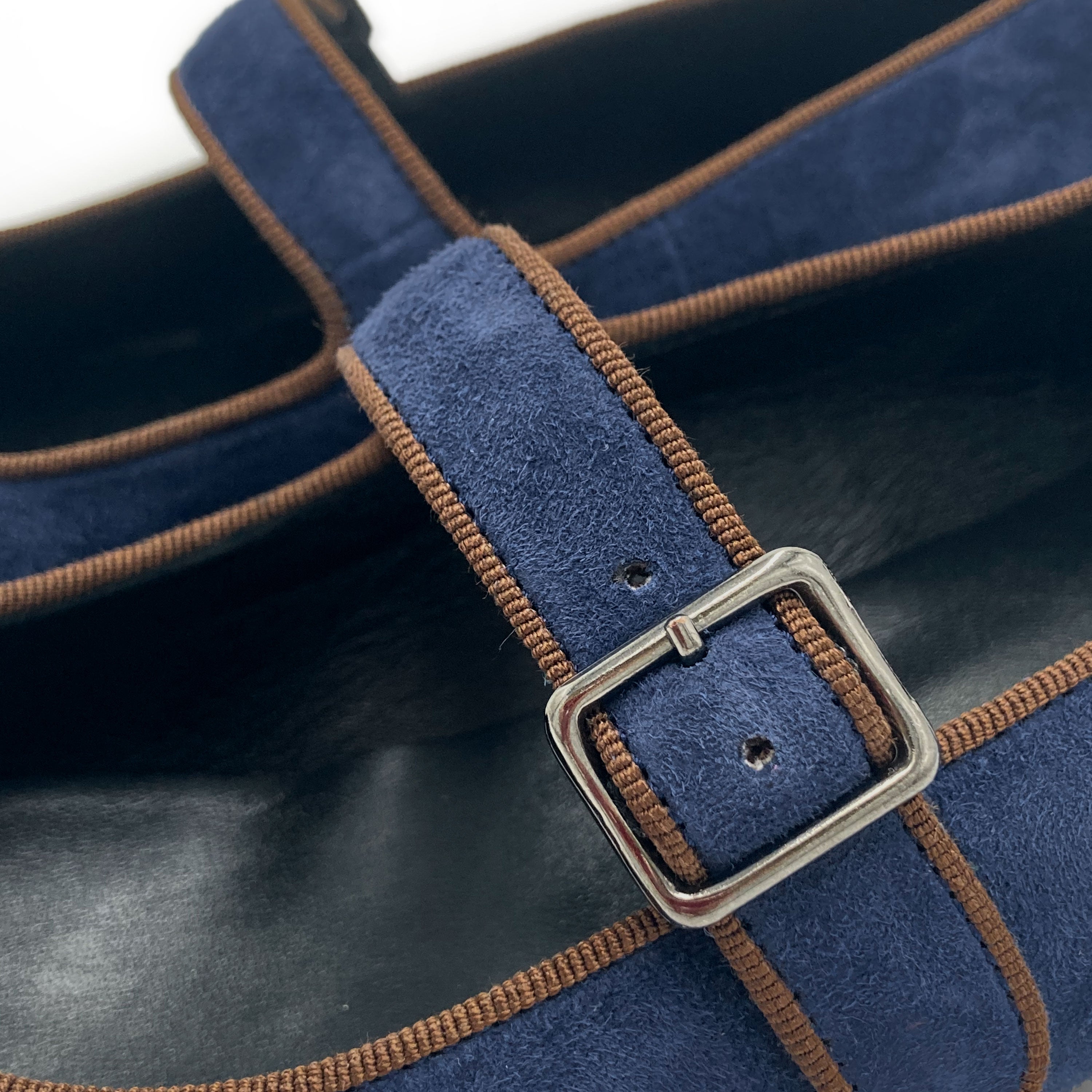 Mary Jane ballet flats in blue suede with strap