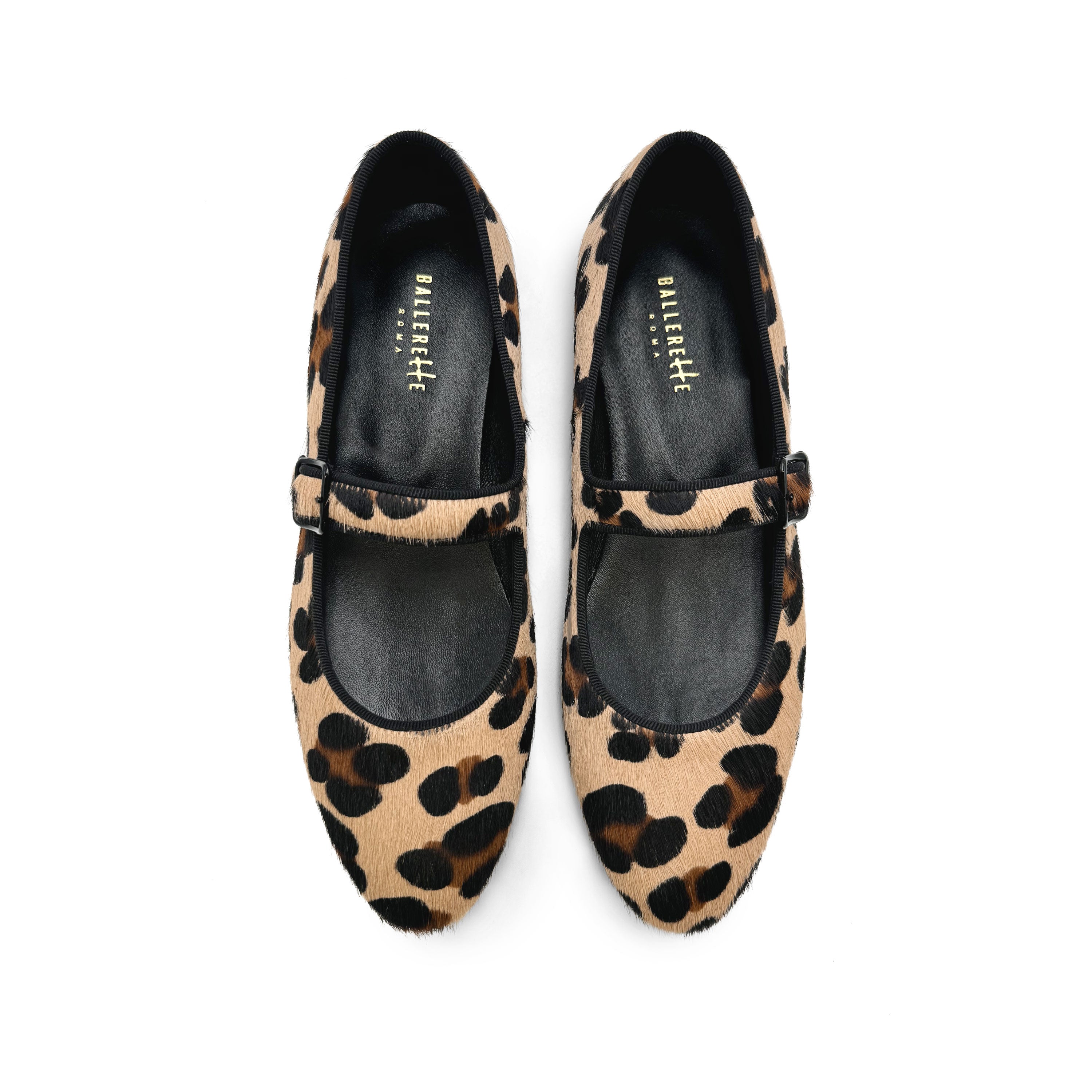 Bailarinas merceditas de piel con pelo animal print y correa
