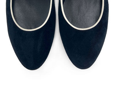 Mary Jane ballet flats in black suede with strap