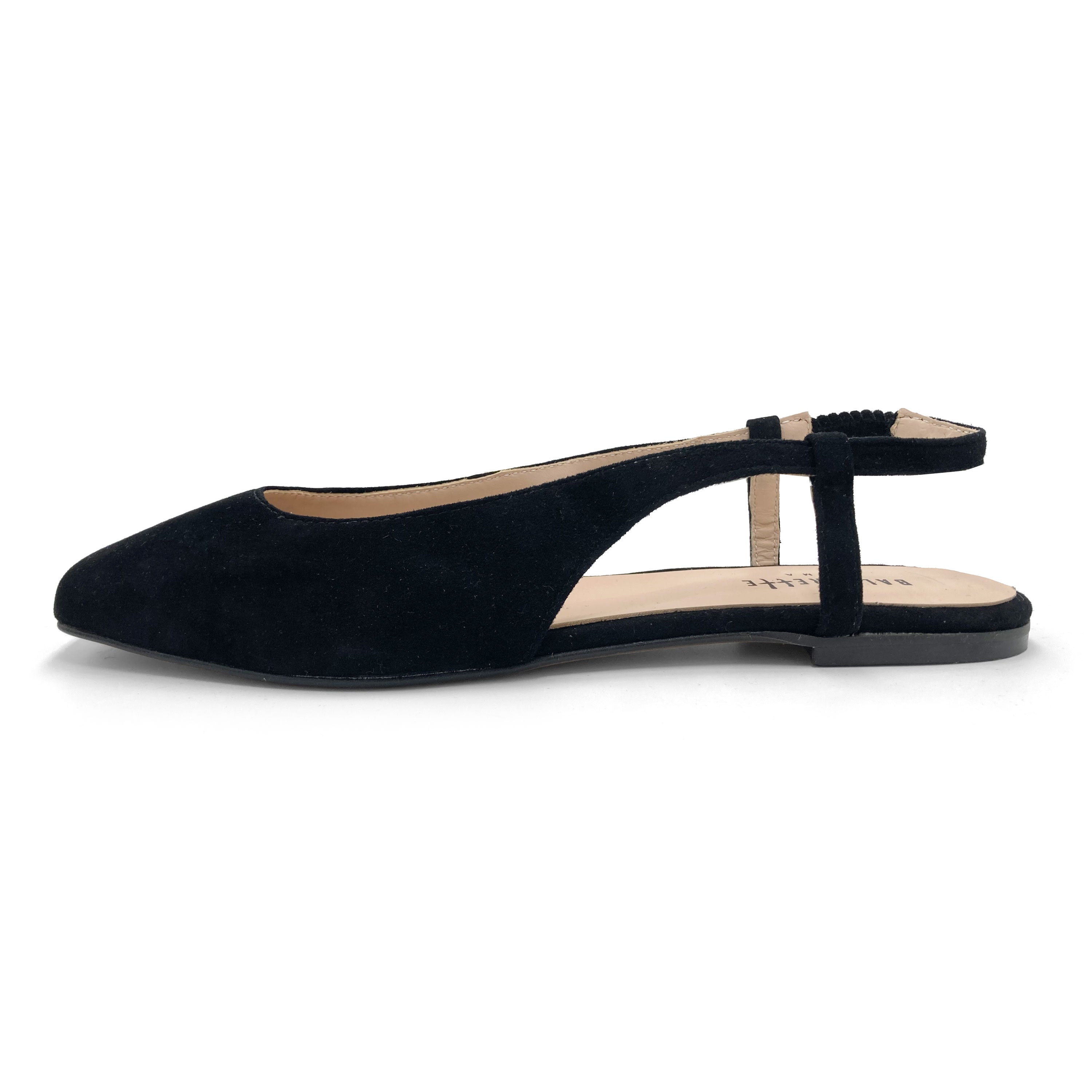 Schwarze Slingback Ballerinas aus Wildleder mit quadratischer Spitze