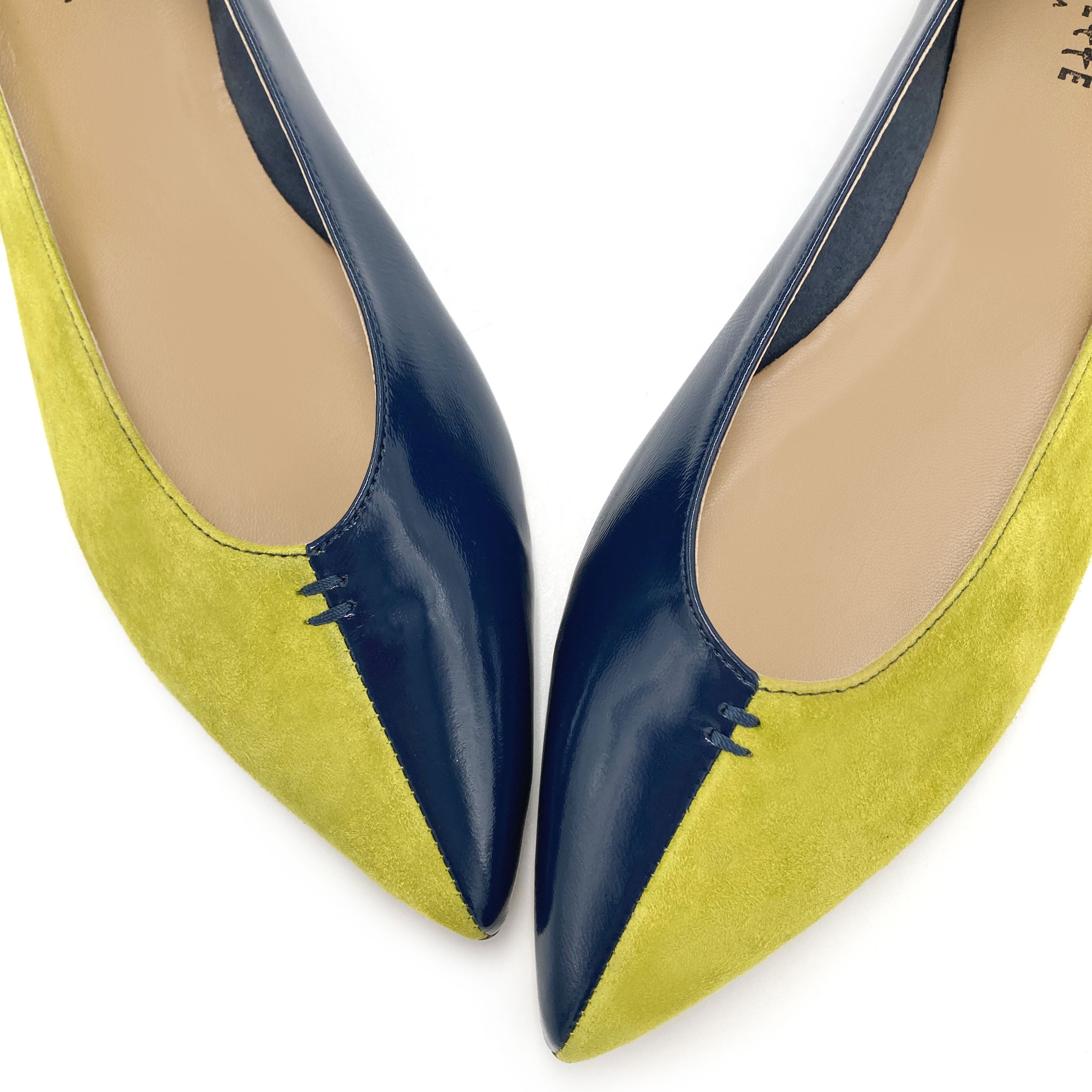 Ballerines bicolores à bout pointu bleu et lime
