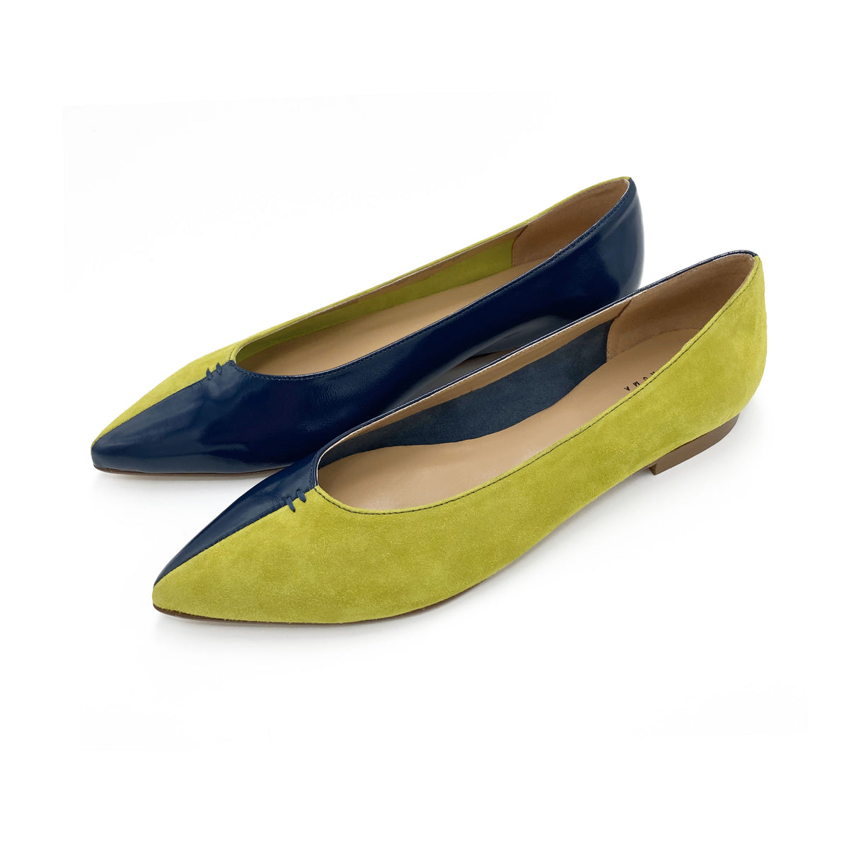 Ballerines bicolores à bout pointu bleu et lime